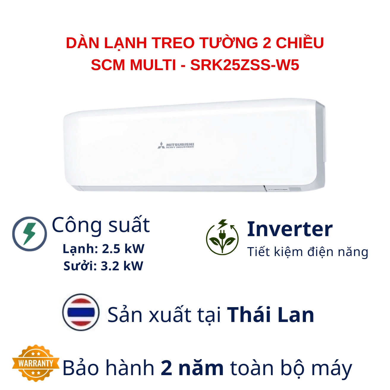 Dàn lạnh Multi Mitsubishi Heavy SRK25ZSS-W5 1HP 2 chiều - Ảnh 2